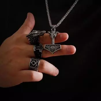 Скандинавский кулон викингов, модный кулон викингов из нержавеющей стали с молотом Тора, амулет с руной Мюрниеля серебряный