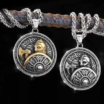Скандинавский кулон воина викингов из нержавеющей стали 316L, в комплект входит колье из нержавеющей стали длиной 60 см. 42mm*38mm серебряный