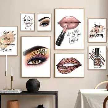 Скандинавский леопардовый лак для ногтей, помада, каблуки, макияж, настенная живопись на холсте, постер и принты, настенные панно для декора салона красоты 21X30cm No Frame