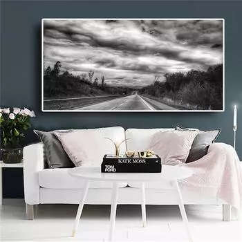 Скандинавский лес, черно-белые шоссейные постеры и принты, пейзаж, холст, живопись, скандинавская настенная художественная картина для гостиной 20x40cm no frame