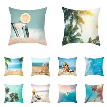 Скандинавский летний океанский пляжный принт с рисунком, чехол для подушки для дома, гостиной, украшения дивана, квадратная подушка, чехол для подушки 45X45 см 40X40CM
