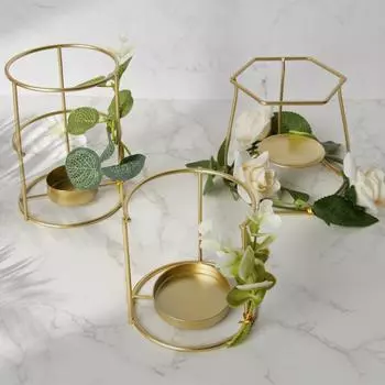 Скандинавский металлический цилиндрический многоугольник, искусственный цветок, лампа-печь, подсвечник, украшение свадебного стола, хранение в спальне, прихожей C2