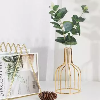 Скандинавский металлический каркас, гидропонная бутылка, стеклянная ваза для цветов, настольное украшение, железные поделки, домашний декор чёрный