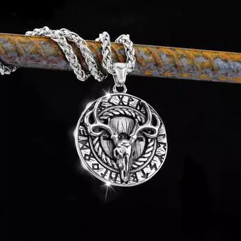 Скандинавский модный кулон викингского лося из нержавеющей стали 316L, модный байкерский кулон в стиле ретро-тренда 41.6*36.6mm серебряный