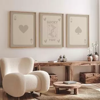 Скандинавский модный ретро постер с тузом и картой, холст, картина, настенная живопись, нейтральный стиль, надпись Lucky You, фотографии для гостиной, домашний декор 21x30cm No Framed