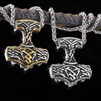 Скандинавский модный викинг из нержавеющей стали 316L, мифологический кулон «Молот Одина Тора», стильный винтажный трендовый байкерский кулон 43*32MM серебряный
