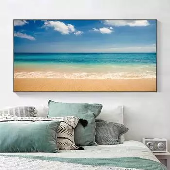 Скандинавский морской пейзаж, художественный настенный постер, печать на холсте, синее море, белый пляж, фотографии для гостиной, кафе, отеля, домашний декор 21*30cm