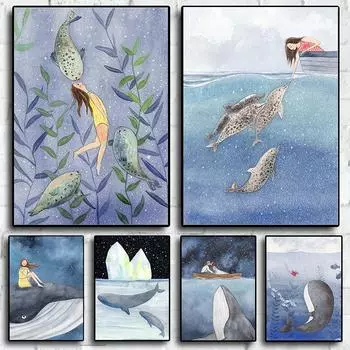 Постер на холсте с изображением мультфильма в скандинавском стиле для детской комнаты, гостиной в детском саду, настенного дивана, художественного оформления дома 21cm30cm NoFrame