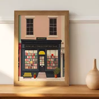 Скандинавский мультфильм, красочная картина на холсте, современный книжный магазин в Нью-Йорке, иллюстрация для чтения, принт, настенный художественный постер, домашний декор для спальни 21x30cm No Framed