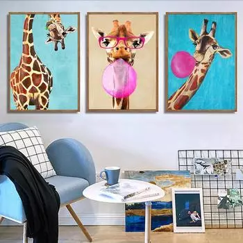 Скандинавский мультяшный постер с изображением животных, картина маслом Жираф с пузырьками, холст, картина, настенные панно для гостиной, Cuadros, домашний декор 21cm30cm NoFrame