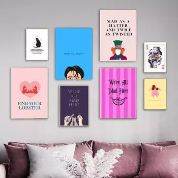 Скандинавский мультяшный постер, ТВ, классическая картина на холсте, цитата, художественный принт, Алиса в стране чудес, настенные панно для гостиной, домашний декор A4 21x30cm No Frame
