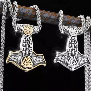 Скандинавский мужской винтажный кулон из нержавеющей стали, модный мужской модный кулон с молотком Тора викингов, подарок-амулет серебряный