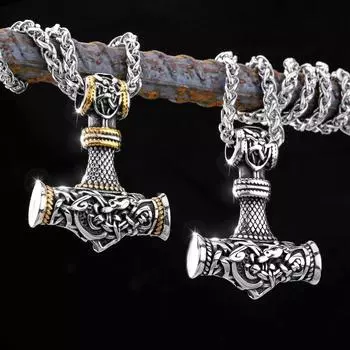 Скандинавский мужской винтажный кулон из нержавеющей стали, модный мужской модный кулон с молотком Тора викингов, подарок-амулет серебряный