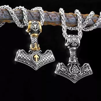 Скандинавский мужской винтажный кулон из нержавеющей стали, модный мужской модный кулон с молотком Тора викингов, подарок-амулет серебряный