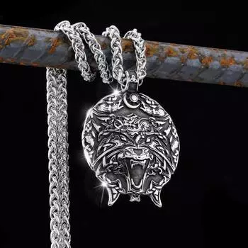 Скандинавский мужской винтажный кулон из нержавеющей стали, мужской модный кулон с головой волка в стиле панк, байкерский мужской панк-подарок серебряный