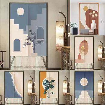 Скандинавский пейзаж, цветы, дверная занавеска, занавеска для ванной комнаты, занавеска Noren, занавеска для гостиной, кухни, входной дверной проем, шторы 65x90cm белый