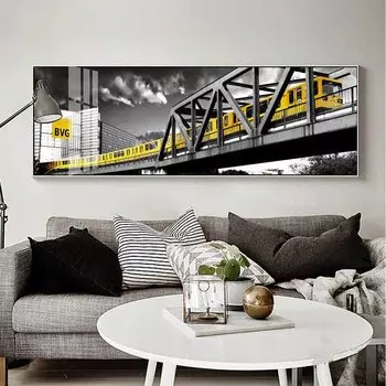 Скандинавский пейзаж, городская улица, холст, картина, красный, желтый, вид на автомобиль, постеры и принты, настенная картина для гостиной, домашний декор, без рамки 20*40cm