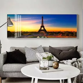 Скандинавский пейзаж Эйфелева башня, холст, картина, ночной вид на город, постеры и принты, настенные картины для гостиной, домашний декор, без рамки, без рамки 20*40cm