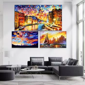 Скандинавский пейзаж, картина маслом, цветное небо, акварель, искусство, холст, картина для гостиной, коридора, офиса, украшения дома, фреска без рамки 20*40cm