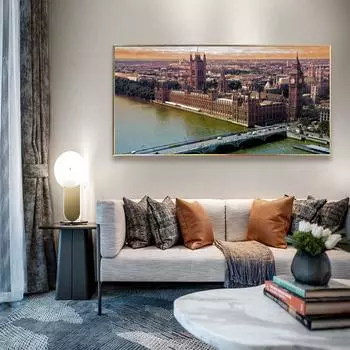 Скандинавский пейзаж картина маслом город символ здание мост колокольня художественная живопись гостиная коридор украшение дома фреска без рамки 20*40cm No Frame