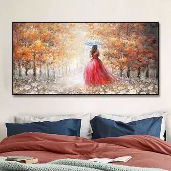 Скандинавский пейзаж, картина маслом, напечатанная на холсте, современные женские настенные художественные скандинавские постеры, холст, картина для гостиной 20x40cm no frame