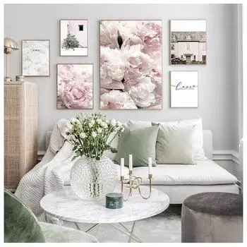 Скандинавский пион, цветок, перо, картина маслом, любовные цитаты, гостиная, скандинавское настенное искусство 21cm30cm NoFrame