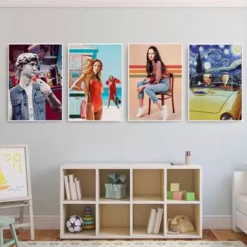 Скандинавский плакат с изображением Дэвида и девочек, настенный художественный холст, печать, картина Мона Лиза, картина для гостиной, современный абстрактный портрет 21cm30cm NoFrame