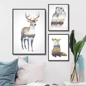 Скандинавский плакат с принтом, натуральный олень, лес, холст, картина маслом, абстрактные настенные панно, художественное украшение комнаты, скандинавские картины 21cm30cm NoFrame