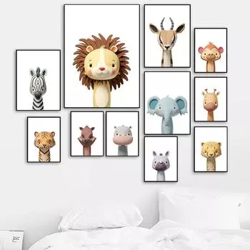 Скандинавский плакат с принтом, животное джунглей, слон, зебра, тигр, лев, жираф, леопард, детская настенная живопись на холсте, картины для детской комнаты A4 21x30cm No Frame