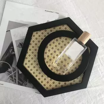 Скандинавский плетеный деревянный поднос для хранения из ротанга, круглый прямоугольный геометрический орнамент ручной работы, реквизит для фотографий Style 2