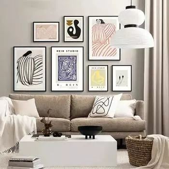 Скандинавский постер Абстрактное искусство Графика Холст Винтажный стиль Печать Линия Женская живопись Современная настенная картина Декор для дома и гостиной 21x30cm No Framed
