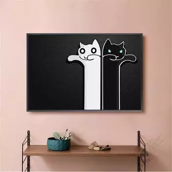 Скандинавский постер, черно-белые забавные кошки, холст, картина, скандинавский стиль, детское украшение, художественная краска, домашний декор, настенная картина 21cm30cm NoFrame