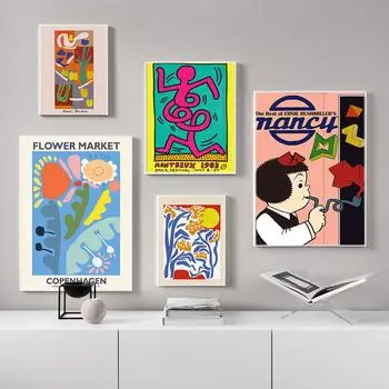 Скандинавский постер Картина на холсте Девушка Абстракция Цветочный рынок Выставка Кейта Матисса Настенная художественная печать Современная поп-картина Домашний декор 21x30cm No Framed