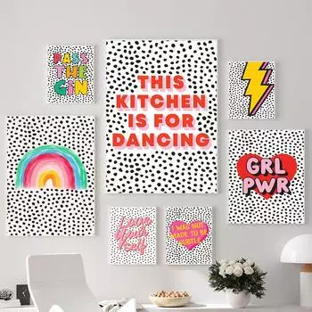 Скандинавский постер Пятнистый фон Картина на холсте Абстрактная радуга Молния Настенная живопись Современная картина Кухня Домашний декор 21x30cm No Framed