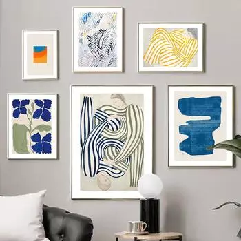 Скандинавский постер с абстрактными пижамами, линиями девушек, изогнутой геометрией, цветочным настенным искусством, печатной живописью на холсте, декоративными картинками для Livi 21x30cm No Framed
