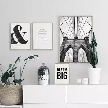 Скандинавский постер с буквами, печать на холсте, настенная живопись, черно-белый Бруклинский мост, декоративные картины для декора гостиной 21cm30cm NoFrame