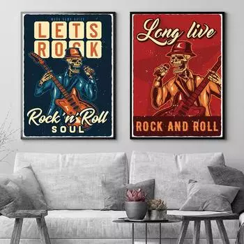 Скандинавский постер с черепом, концертом, самостоятельной игрой и пением, картина маслом, абстрактная гостиная 21cm30cm NoFrame