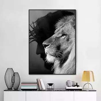 Скандинавский постер с изображением Бога Иисуса и Льва, декоративные картины, христианство, холст, настенные художественные фотографии, украшения для дома, гостиной, аксессуары 21x30cm No Framed