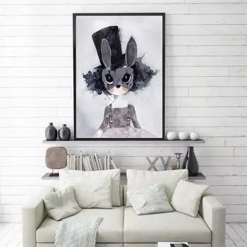 Скандинавский постер с мультяшным кроликом, холст, картина, печать плакатов, украшение для спальни, детской комнаты, картина маслом, украшение для изображения 21cm30cm NoFrame