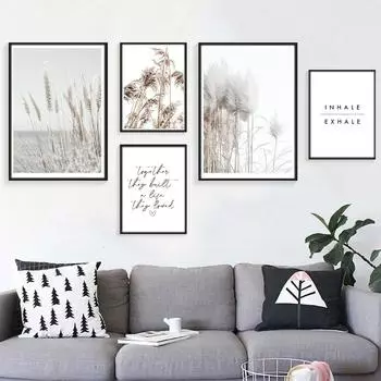 Скандинавский постер с принтом пшеницы вместе, цитата, настенное искусство, скандинавский дом, минималистичный домашний декор, настенный декор, пастельная картина на холсте 21*30cm