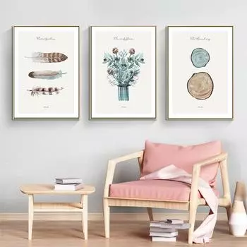 Скандинавский постер с скандинавскими цветами, кожаная настенная живопись на холсте, скандинавские принты, домашняя настенная картина для декора гостиной 21cm30cm NoFrame