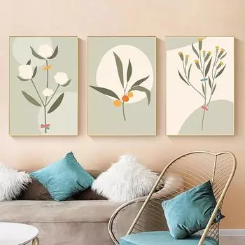 Скандинавский постер с зелеными растениями и листьями, холст, картина, скандинавский стиль, настенная художественная печать, минималистичная картина для украшения гостиной 21cm30cm NoFrame