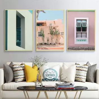 Скандинавский постер Скандинавский стиль Архитектура Строительный завод Кактус Картина на стене Картина для украшения гостиной 21cm30cm NoFrame