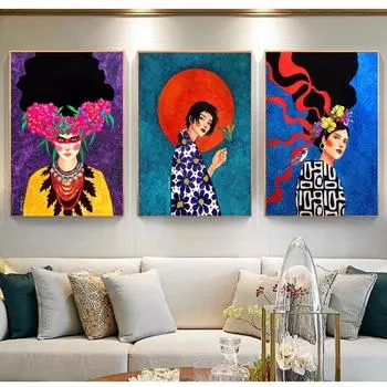 Скандинавский постер в стиле ретро, абстрактная девушка, волосы, цветок, настенная живопись маслом 21cm30cm NoFrame