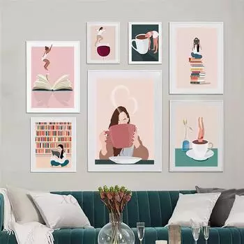 Скандинавский постер вечеринка у бассейна плавание дайвинг ванна кофе девушка абстракция настенная живопись печать холст декор картины гостиная дом 21x30cm No Framed