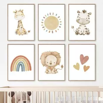 Скандинавский постер жираф зебра лев слон солнце радуга детская настенная живопись печать холст картина бохо декор фотографии детская комната 21x30cm No Framed