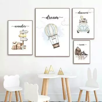 Скандинавский принт Исследуйте приключения Детская художественная картина Детский постер Украшение детской комнаты Картина Фреска Декор для детской комнаты матери и ребенка 21x30cm No Framed