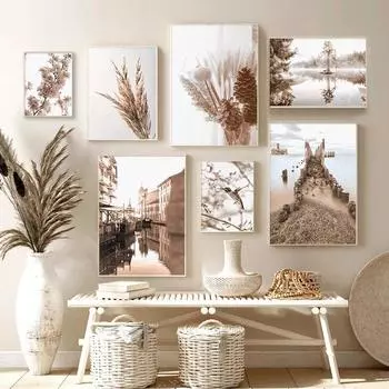 Скандинавский природный пейзаж, птица, холст, картина, цветок, трава, настенный художественный принт, плакат, скандинавское современное изображение, домашний декор, без рамы A4 21x30cm No Frame