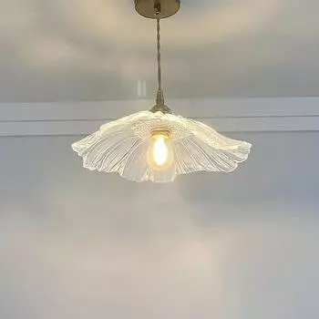 Скандинавский Простой Японский Ретро Ресторан Светильники Вход Балкон Эркер Проход Форма Листа Лотоса Люстры Полностью Медные Стеклянные 30cmx13.5cm&warm light прозрачный
