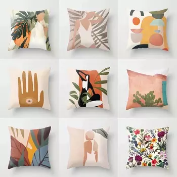 Скандинавский простой зеленый растительный принт с рисунком листьев, чехол для подушки для дома, гостиной, дивана, декоративная подушка, чехол для подушки 45*45 см 40X40CM